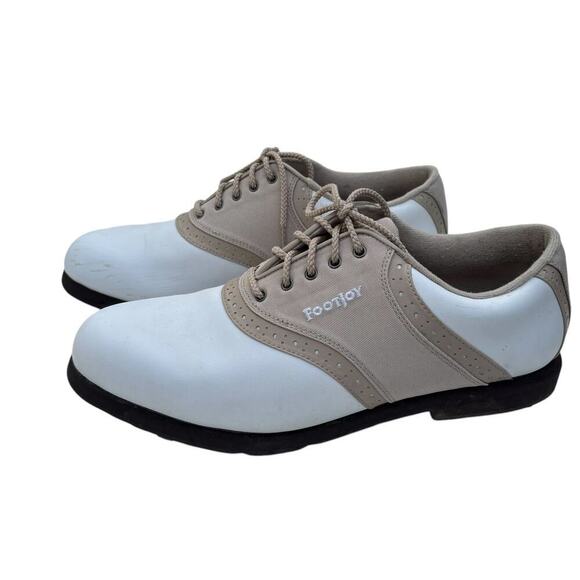 Footjoy Greenjoy Golf Shoes Women's Size 10 White Tan Saddle Oxfords - Picture 1 of 9